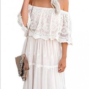 Lace/Solid 1/2 Sleeves A-line Elegant Maxi Dress